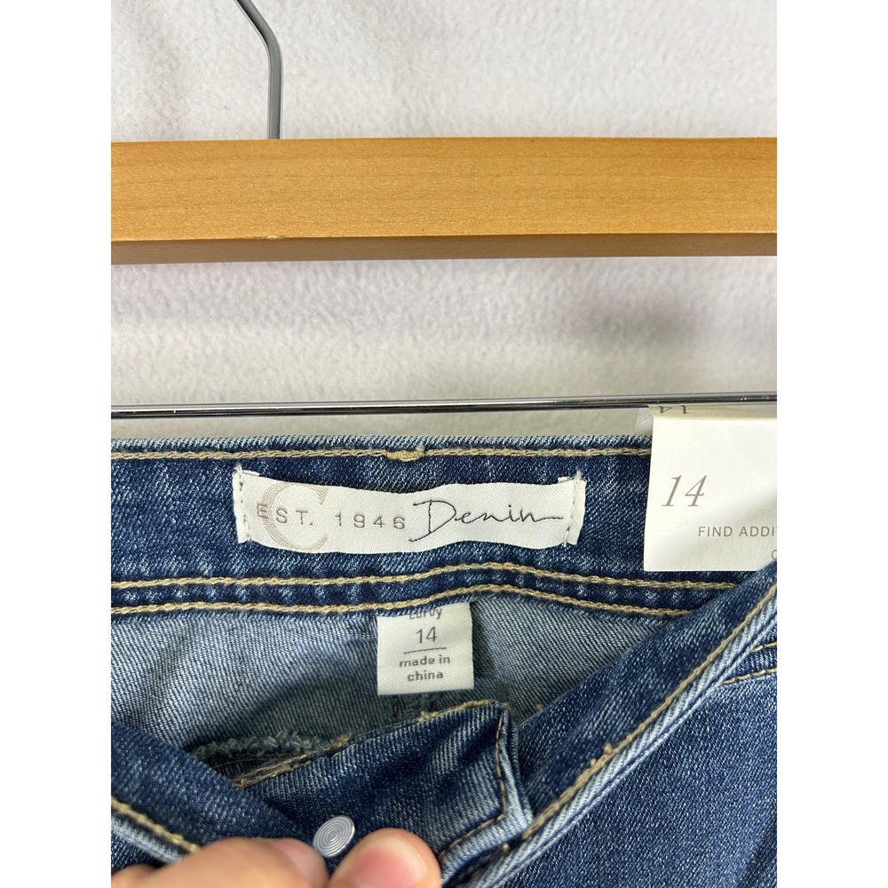 C Denim Est 1946 Curvy Jeans Womens 14 Blue New Studded Floral Raw Hem Mid Rise - Picture 3 of 10